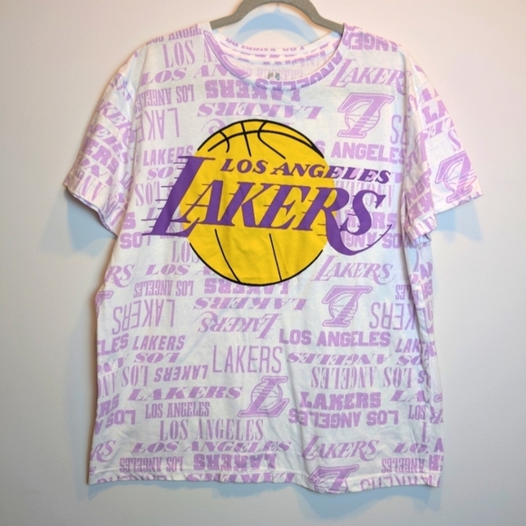 NBA Tops - NBA Purple and White Los Angeles Lakers Short Sleeve T-Shirt Size XL